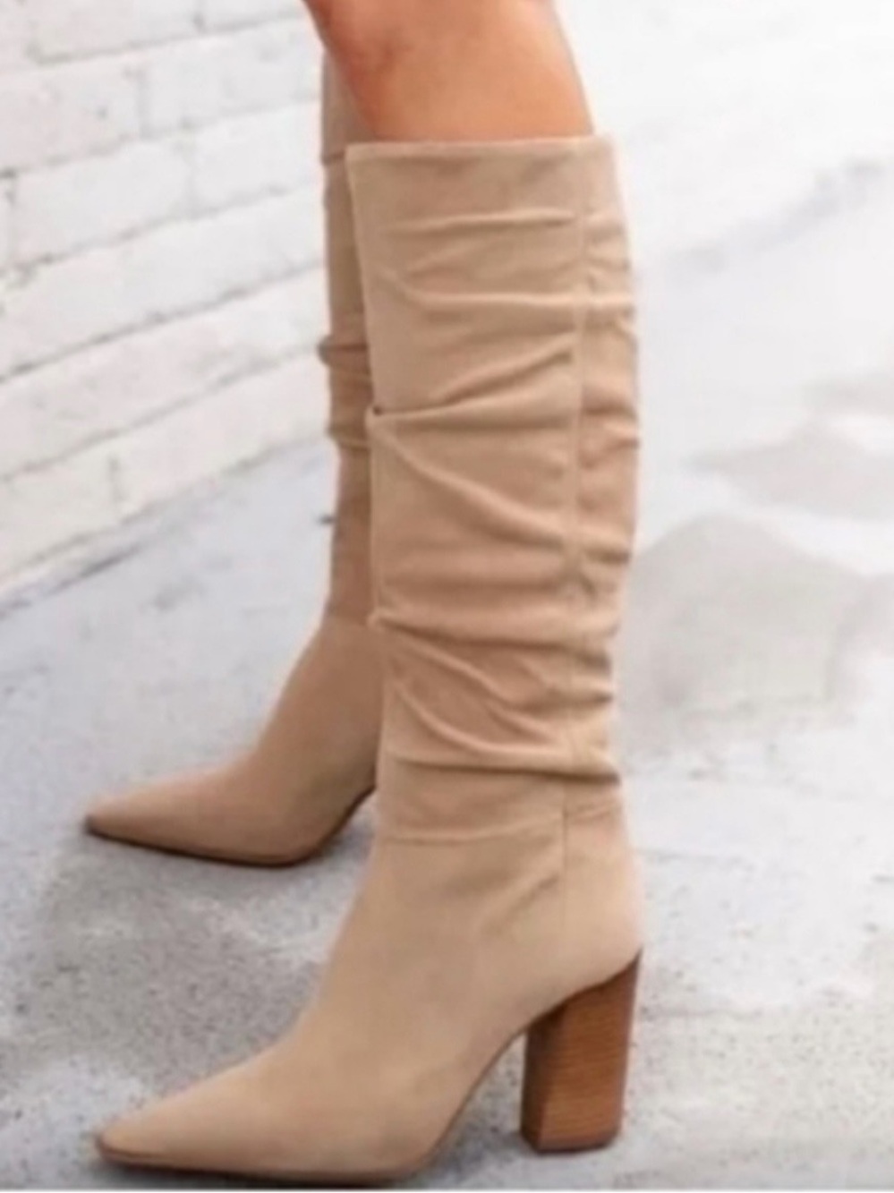 Vince Camuto Derika Taupe Stacked Heel Boots 9 Leather Boho Western Equestrian